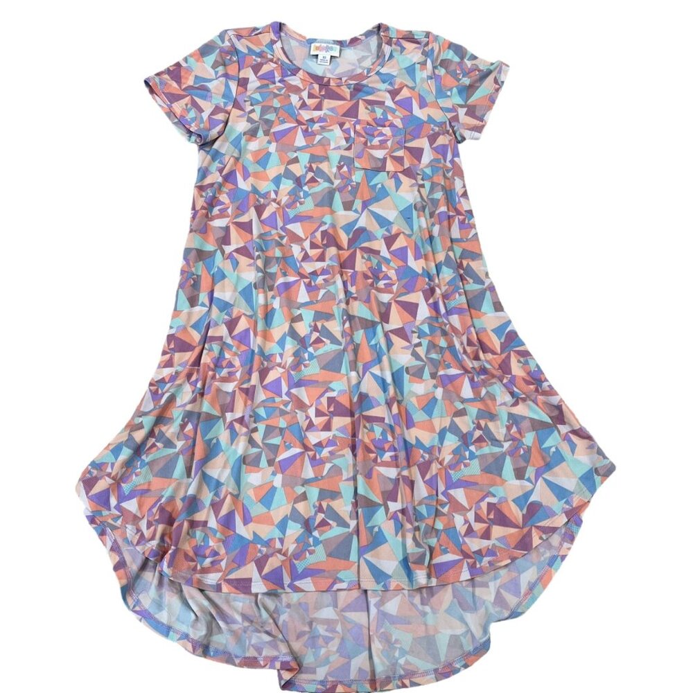 LuLaRoe Scarlett High Low Girls Geometric Print Dress With Pocket Size 10